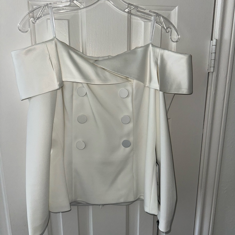 Adrianna Papell cream color off shoulder shirt